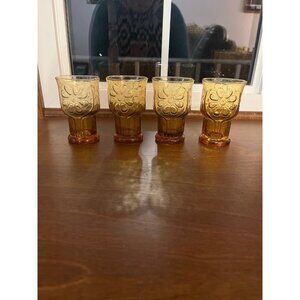 Libbey Country Garden Daisy Amber Gold 5" Glass Tumblers 12oz.